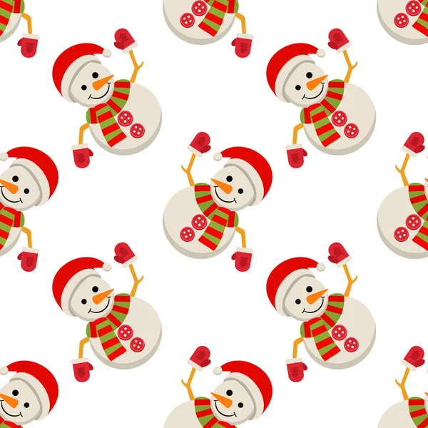 Snow Man in santa claus cap seamless pattern — Stock Vector