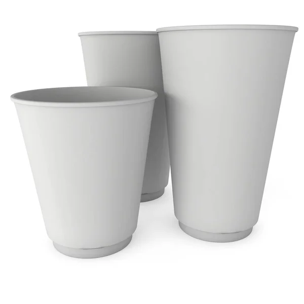 Одноразовые чашки кофе. Пустая бумажная кружка — стоковое фото