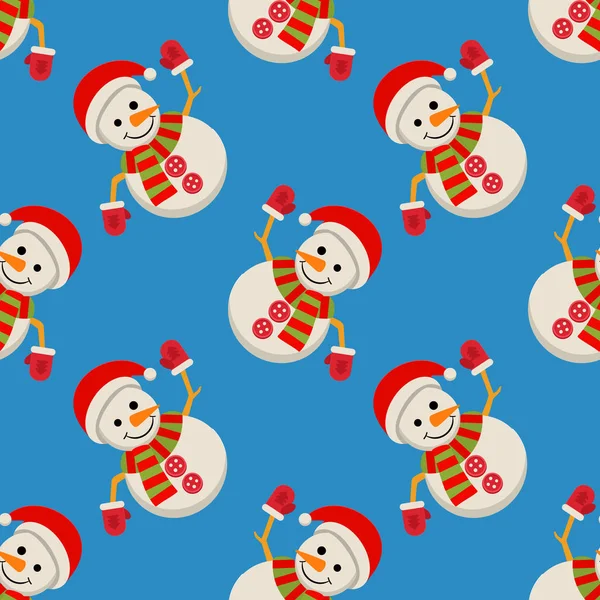 Snow Man in santa claus cap seamless pattern — Stock Vector