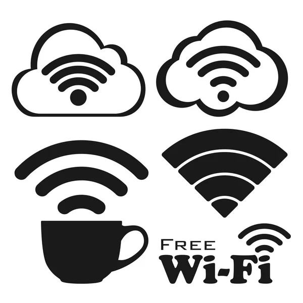 Internet café wifi gratis vector iconos conjunto . — Vector de stock