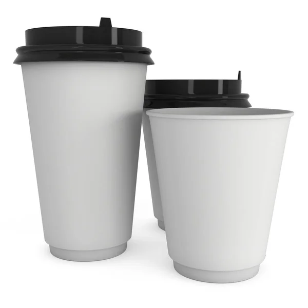 Copos de café descartáveis. Caneca de papel em branco — Fotografia de Stock