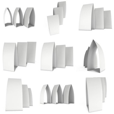 Boş kağıt çadır kartları. 3D render.