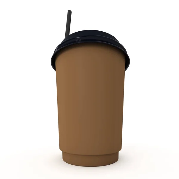 Filiżanka kawy jednorazowe. Brązowy papier kubek z plastikowym wieczkiem — Zdjęcie stockowe