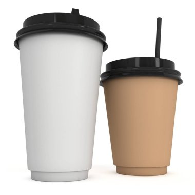 Tek kullanımlık kahve fincanı. Boş kağıt kupa plastik kapaklı