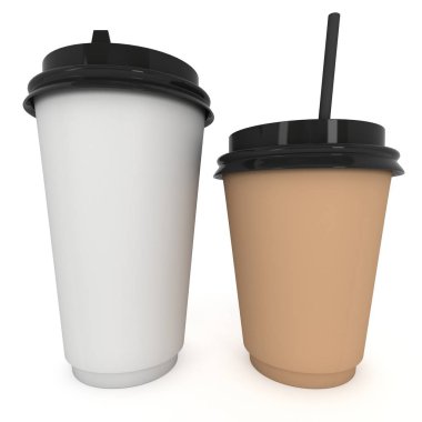 Tek kullanımlık kahve fincanı. Boş kağıt kupa plastik kapaklı