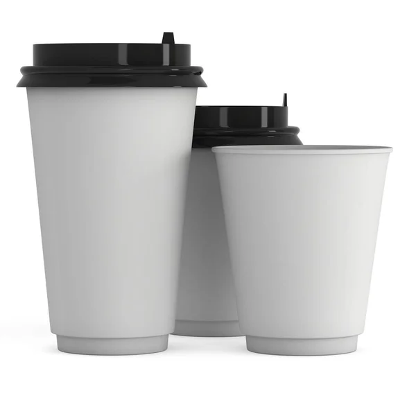 Copos de café descartáveis. Caneca de papel em branco — Fotografia de Stock