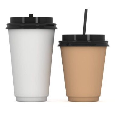 Tek kullanımlık kahve fincanı. Boş kağıt kupa plastik kapaklı