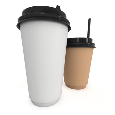 Tek kullanımlık kahve fincanı. Boş kağıt kupa plastik kapaklı