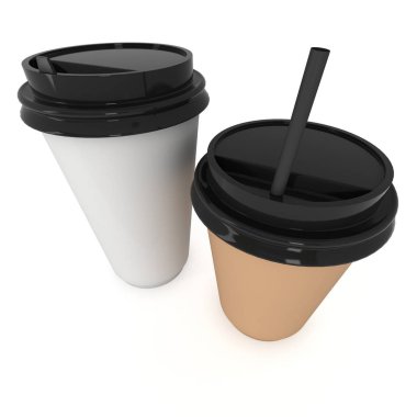 Tek kullanımlık kahve fincanı. Boş kağıt kupa plastik kapaklı