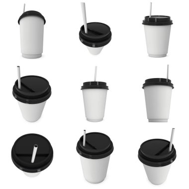 Tek kullanımlık kahve fincanı. Boş kağıt kupa plastik kapaklı