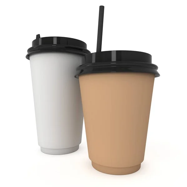 Disponibla kaffekoppar. Blankt papper mugg med plastlock — Stockfoto