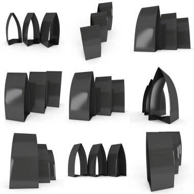 Siyah kağıt çadır kartları. 3D render.