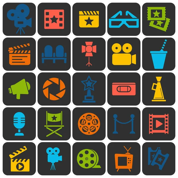 Conjunto de iconos retro de cine — Vector de stock