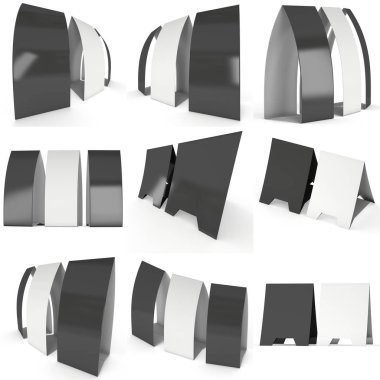 Boş kağıt çadır kartları. 3D render.