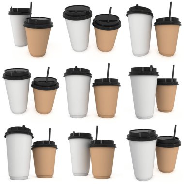 Tek kullanımlık kahve fincanı. Boş kağıt kupa plastik kapaklı