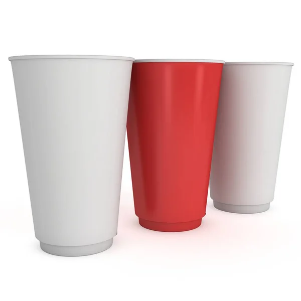 Disposable drink cups. Red paper mug — Stock Photo, Image