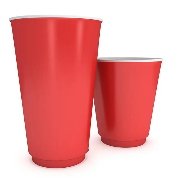 Одноразові чашки для напоїв. Червоний паперовий кухоль — стокове фото
