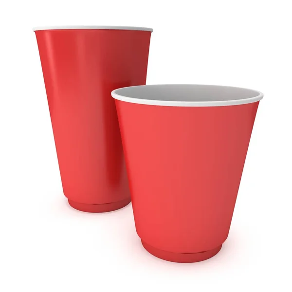 Disposable drink cups. Red paper mug — Stock Photo, Image