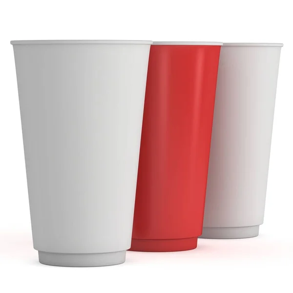 Disposable drink cups. Red paper mug — Stock Photo, Image