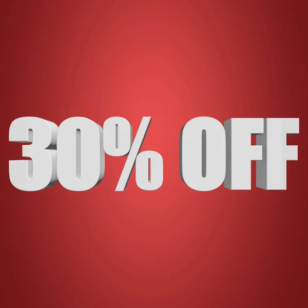 30 por cento fora de letras 3d no fundo vermelho — Fotografia de Stock
