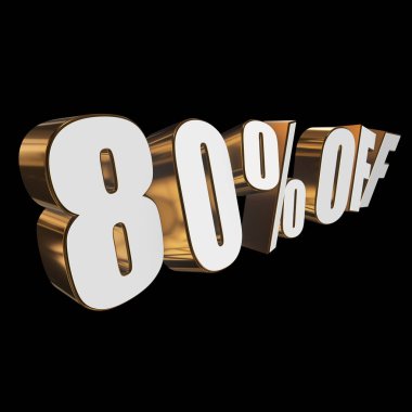 siyah arka plan üzerine 3d harfleri kapalı yüzde 80'i