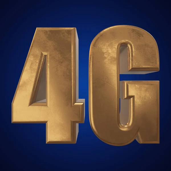 3D золота піктограма 4G на синьому — стокове фото