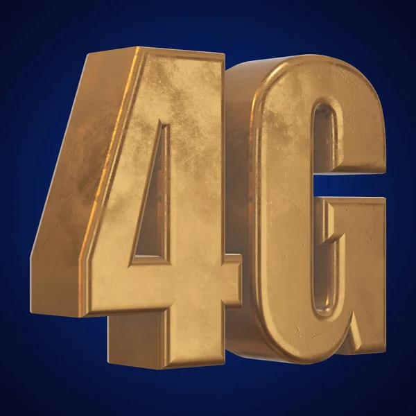 3D золота піктограма 4G на синьому — стокове фото