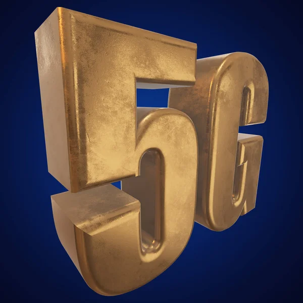 3D золота піктограма 5G на синьому — стокове фото