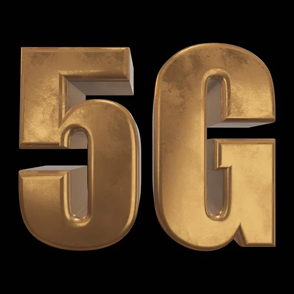 3D золота піктограма 5G на чорному — стокове фото