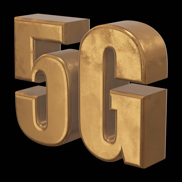 3D золота піктограма 5G на чорному — стокове фото