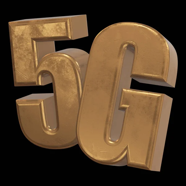 3D золота піктограма 5G на чорному — стокове фото