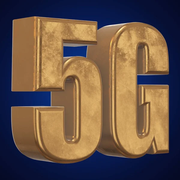 3D ikony złota 5g na niebiesko — Zdjęcie stockowe