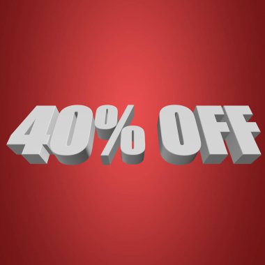 3d harfler kırmızı zemin üzerine kapalı yüzde 40