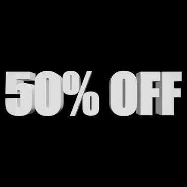 siyah arka plan üzerine 3d harfleri kapalı yüzde 50