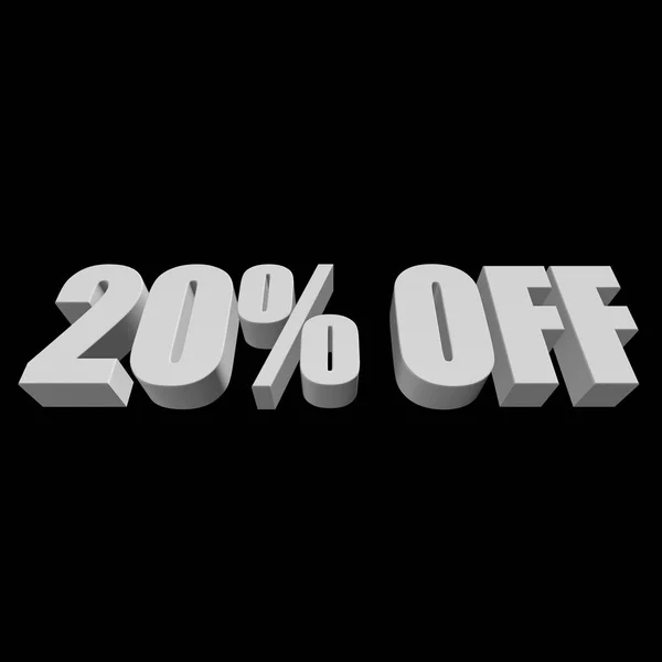 20 percent off 3d letters on black background — Stock Photo, Image