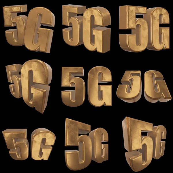 3D-gold 5g pictogram op zwart — Stockfoto