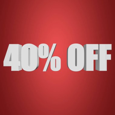 3d harfler kırmızı zemin üzerine kapalı yüzde 40