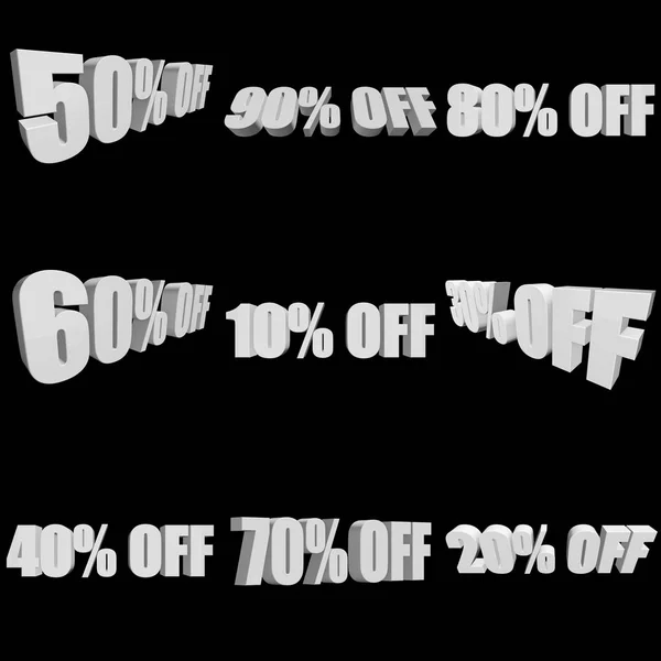 Percentagens fora 3d letras no fundo preto — Fotografia de Stock