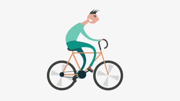 Cartoon man cycling road bicycle — Stock Video