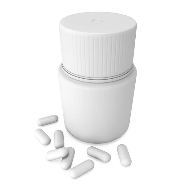 Garrafa de pílulas de plástico em branco — Fotografia de Stock