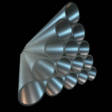 Çelik borular yığını.