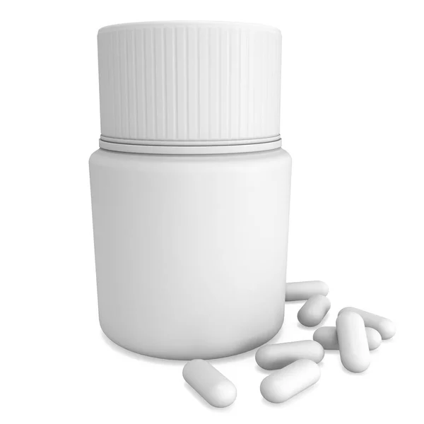 Flacon de pilules en plastique blanc — Photo