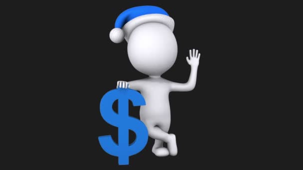 3d hombre blanco de pie con signo de dólar azul — Vídeos de Stock