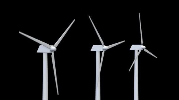 Бесшовный цикл анимации вращения ветряных турбин — стоковое видео
