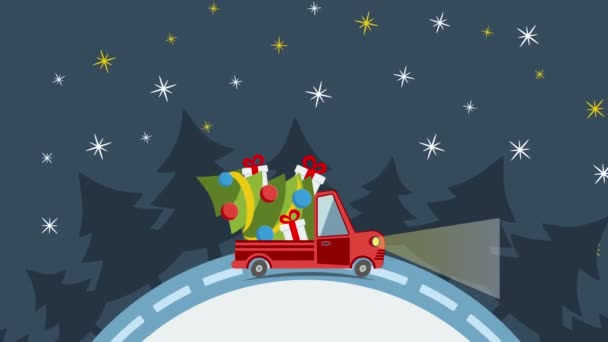 Flat transport lastbil, van med presentask packa i xmas eve — Stockvideo