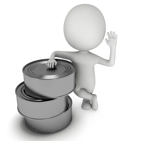 Man stand near canned food 3D render — Stock Photo, Image