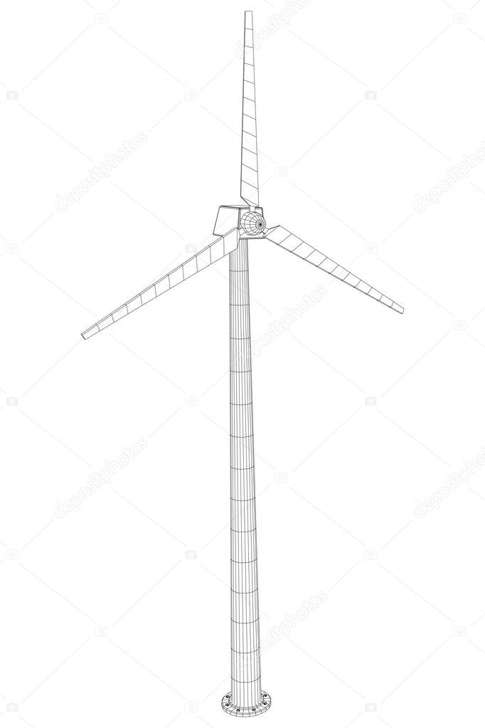 Wind turbine vector wireframe