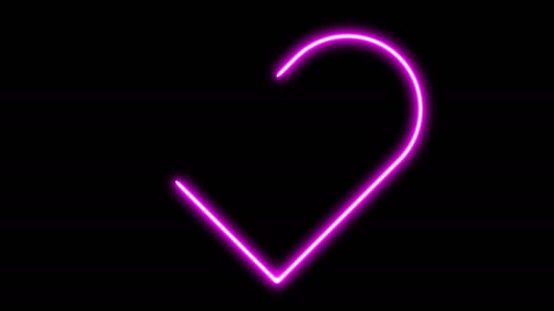 Luminoso cuore segno al neon . — Video Stock