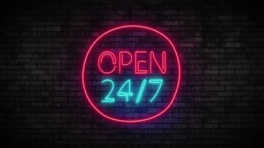 Tuğla duvar üzerine 24 saat Neon ışık açın