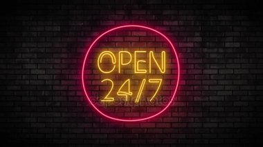 Tuğla duvar üzerine 24 saat Neon ışık açın